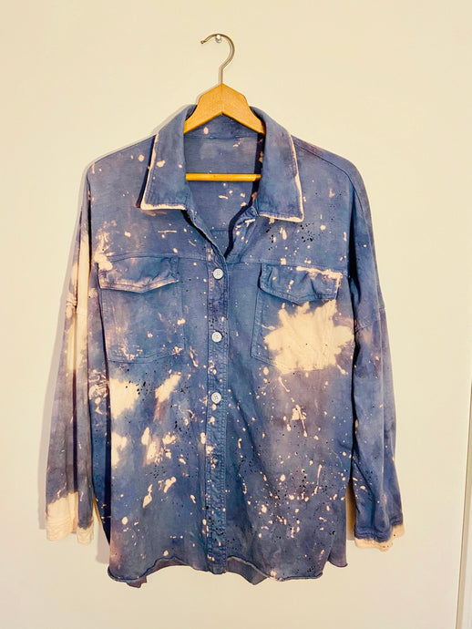 Reverse tie-dye washed denim shirt